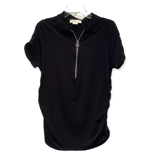Michael Michael Kors Zipper Front Black Short Sleeve Maternity T-Shirt Size OX - Picture 2 of 9